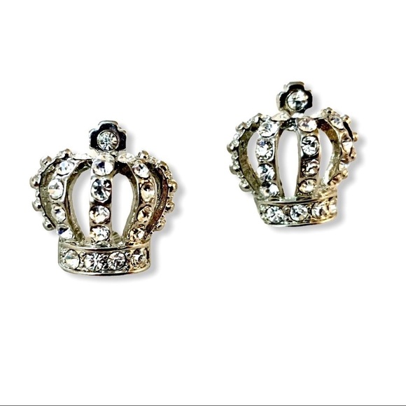 Fresh Crystal Collection Jewelry - Fresh Crystal Collection Crown Rhinestones Post Earrings New Silver Tone